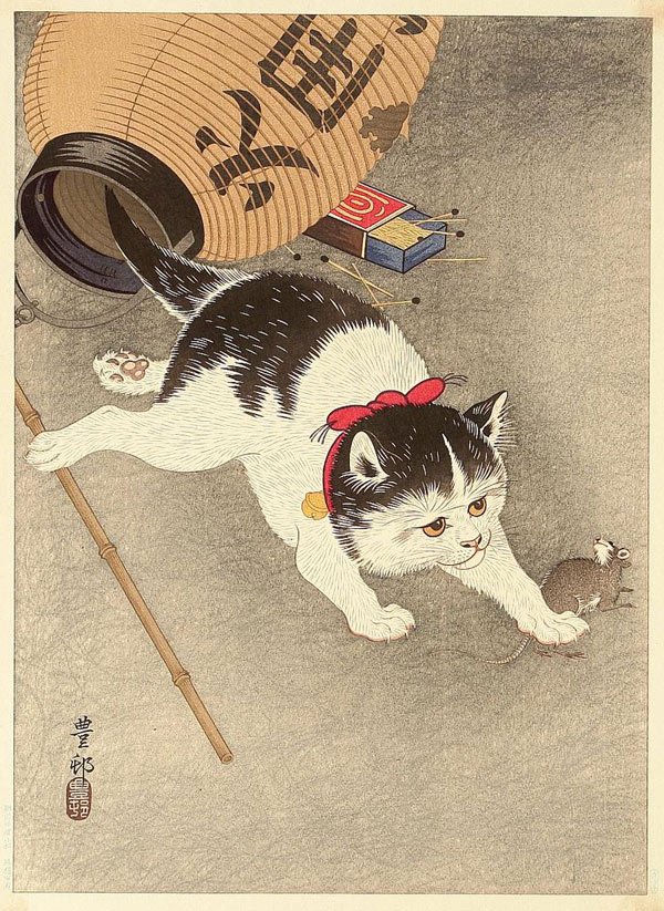 cat catching mouse art