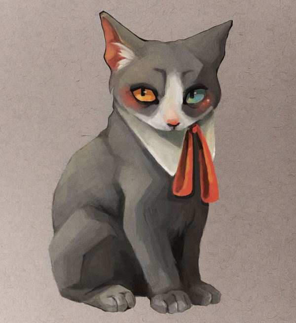 cat with red scarf art
