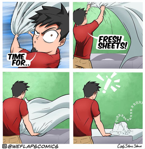 cartoon about how cats love fresh sheets