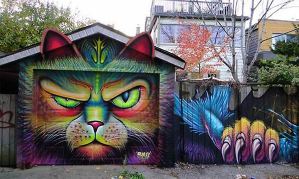 cat mural on garage