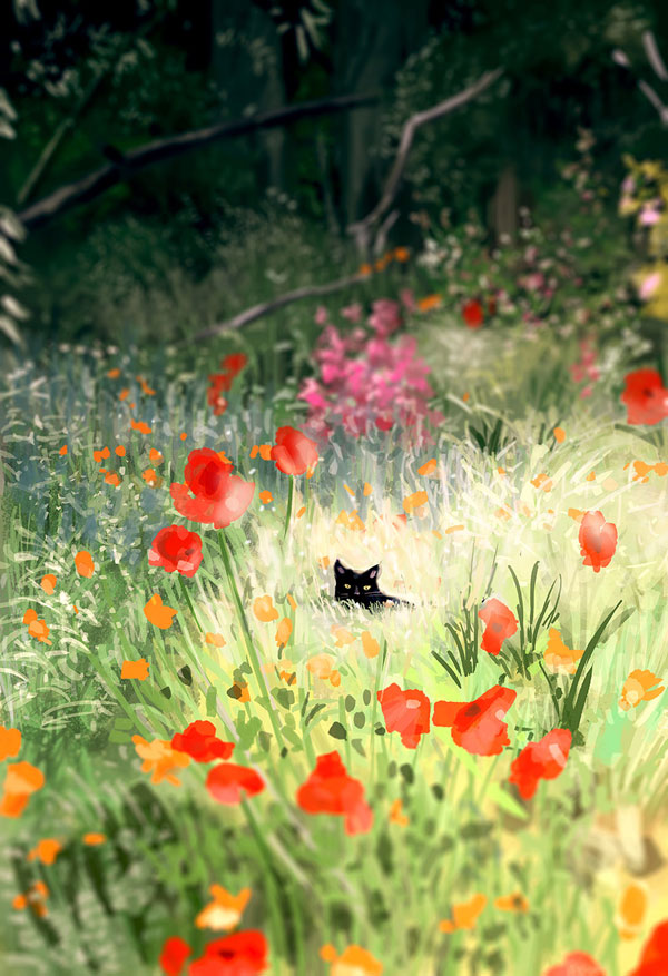 cat in field painting art
