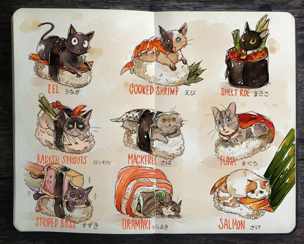 sushi cats art