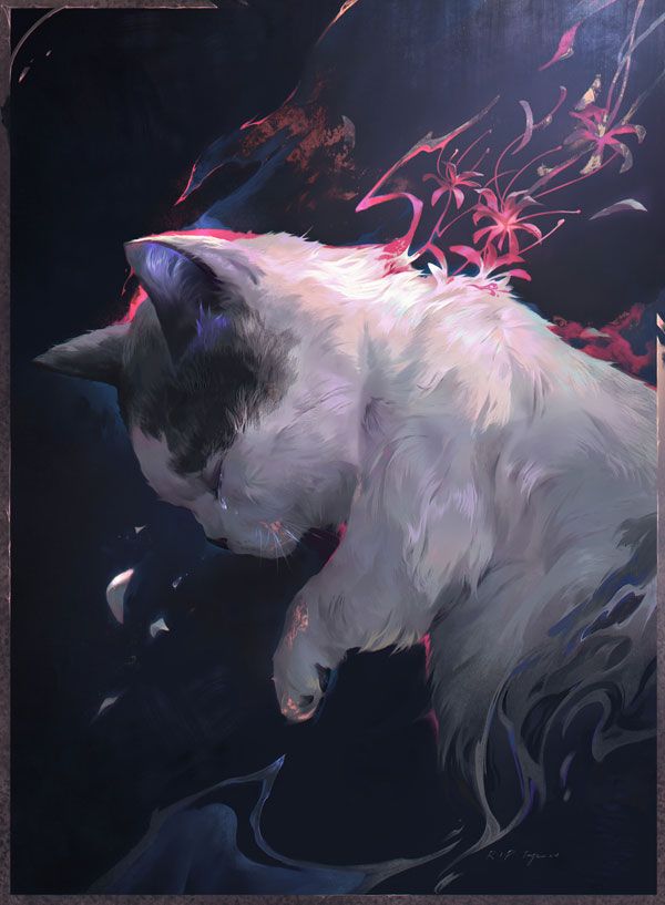 white cat painting