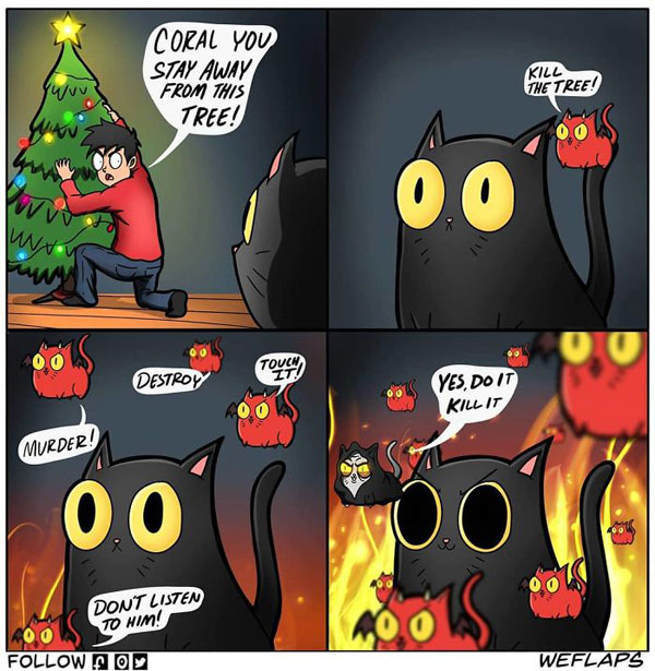 cat kill xmas tree comic