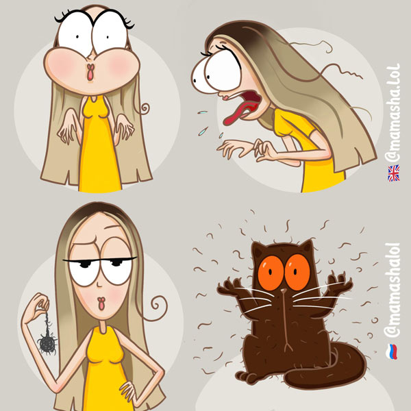woman with hairball cat comic