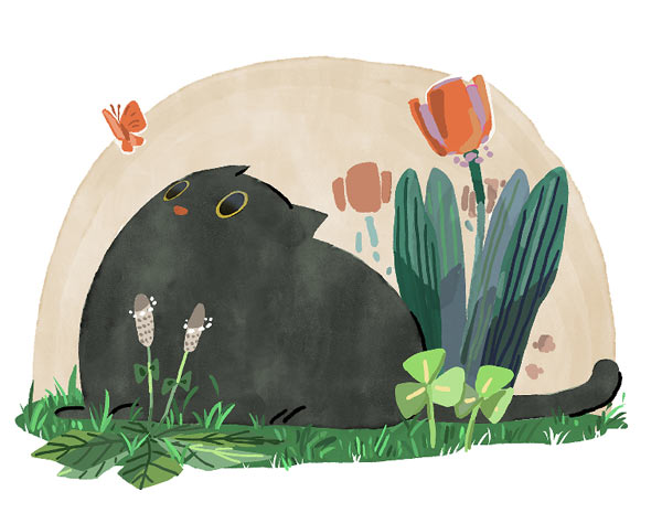 cat and tulips art