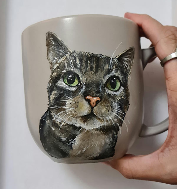 cat portrait on coffee mug