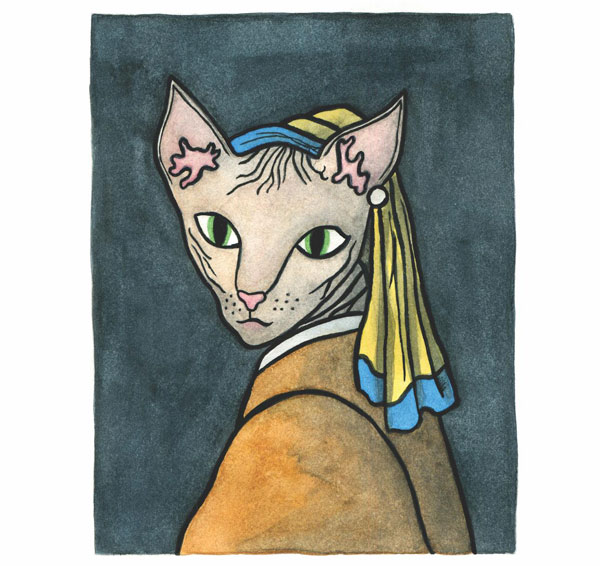 cat with pearl earring art