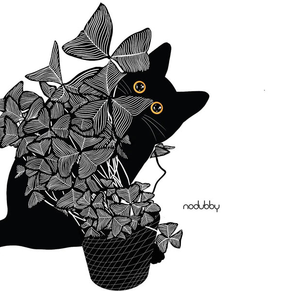 cat and plant art