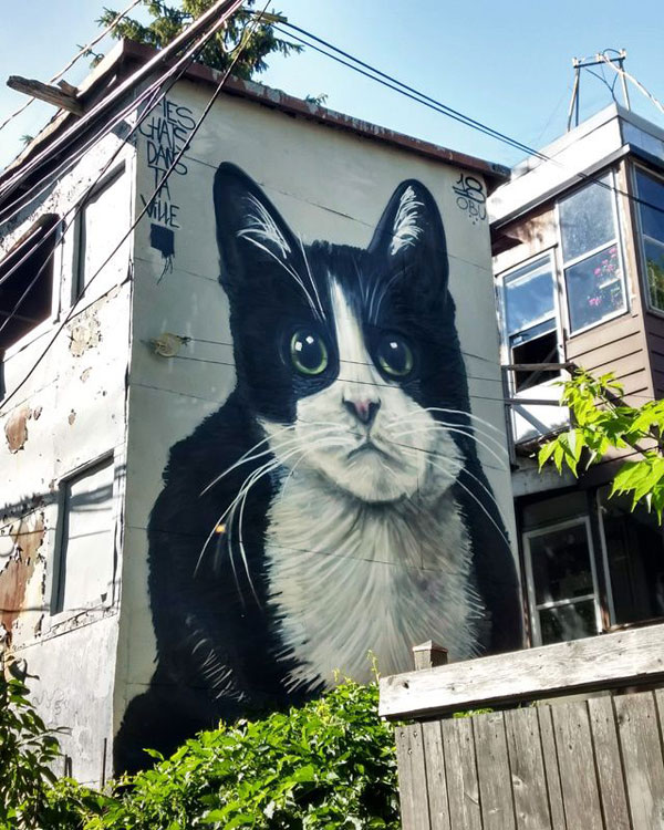 french cat mural art