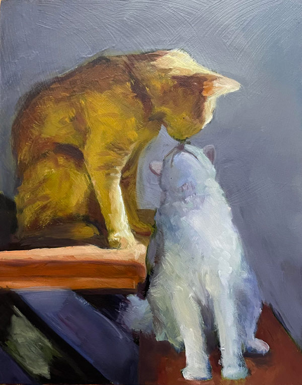 cat kiss oil painting