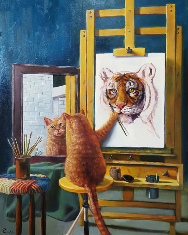 cat painting like norman rockwell art