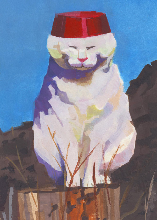 cat with a red cap art