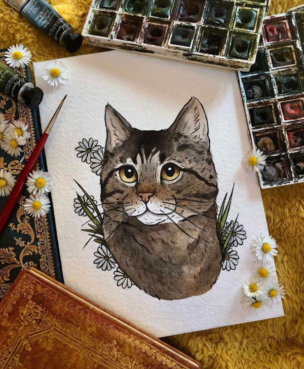 cat in watercolorart
