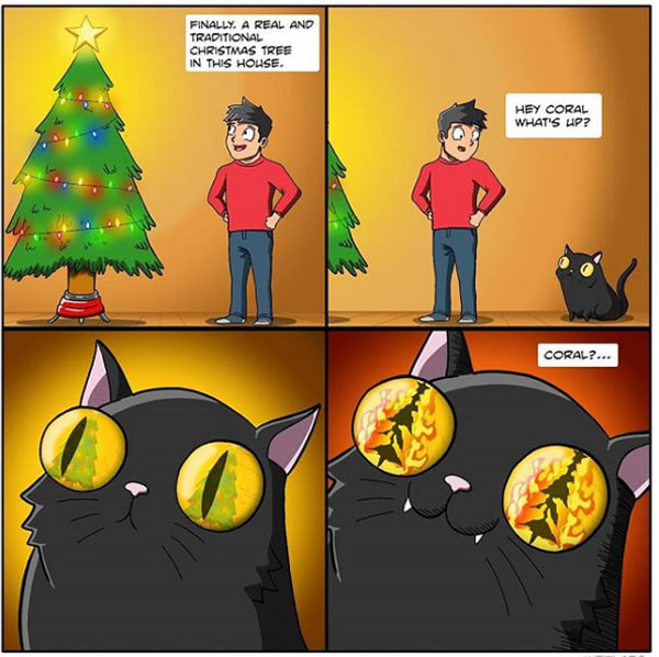 cat wants to burn down the xmas tree comic