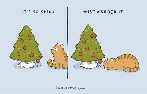 cat murders xmas tree comic