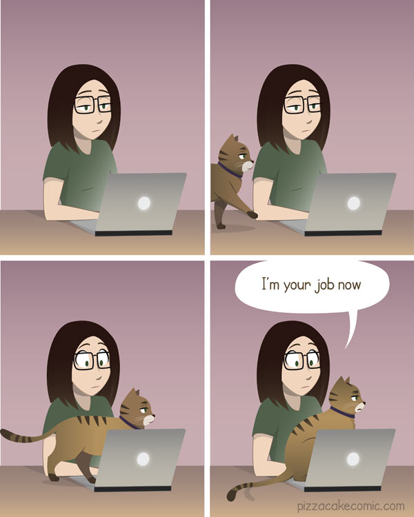 cat sits on computer comic