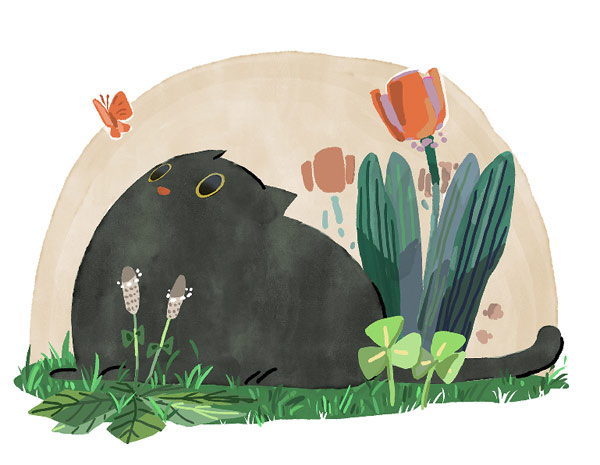 cat on grass and butterfly art