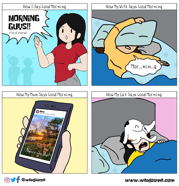 how cats say good morning comic