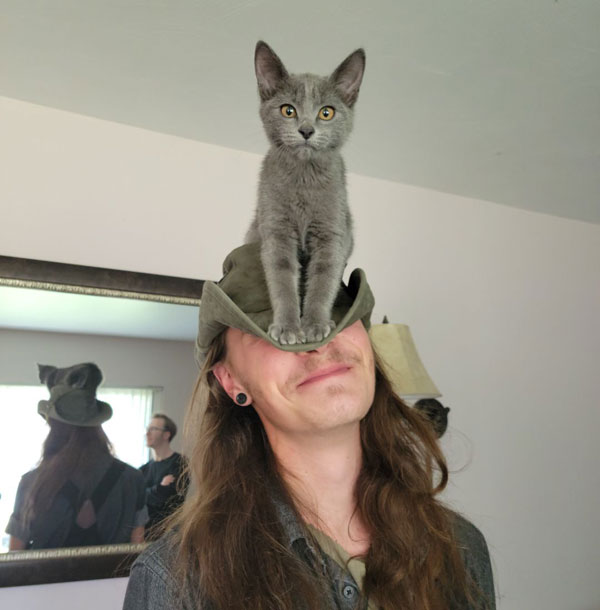 cat on head of girl