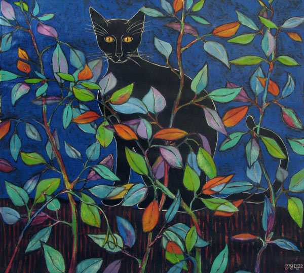 cat in bushes art