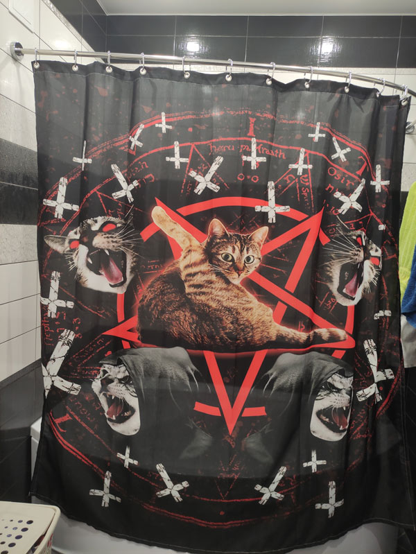 cat satan shower curtain