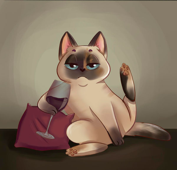 cat with wine art