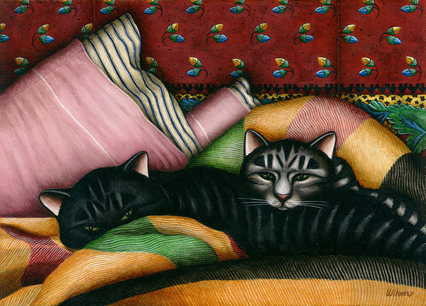 cats on blanket art