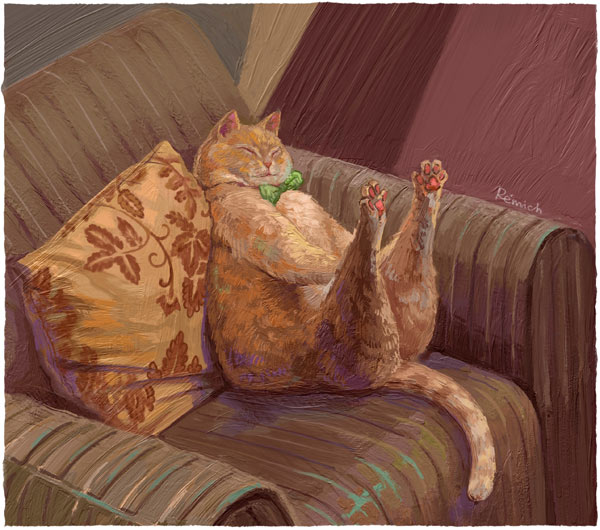 fat cat in chair art