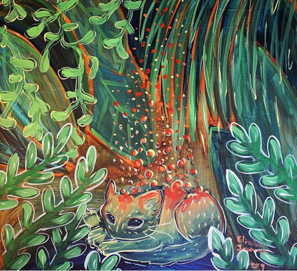 forest fire cat painting
