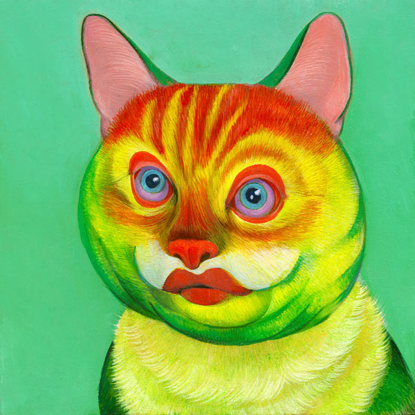 green crazy cat art portrait