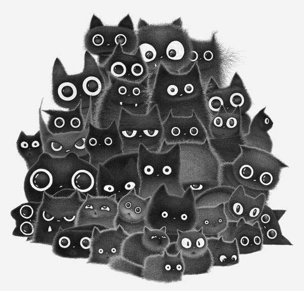 pile of black cats art