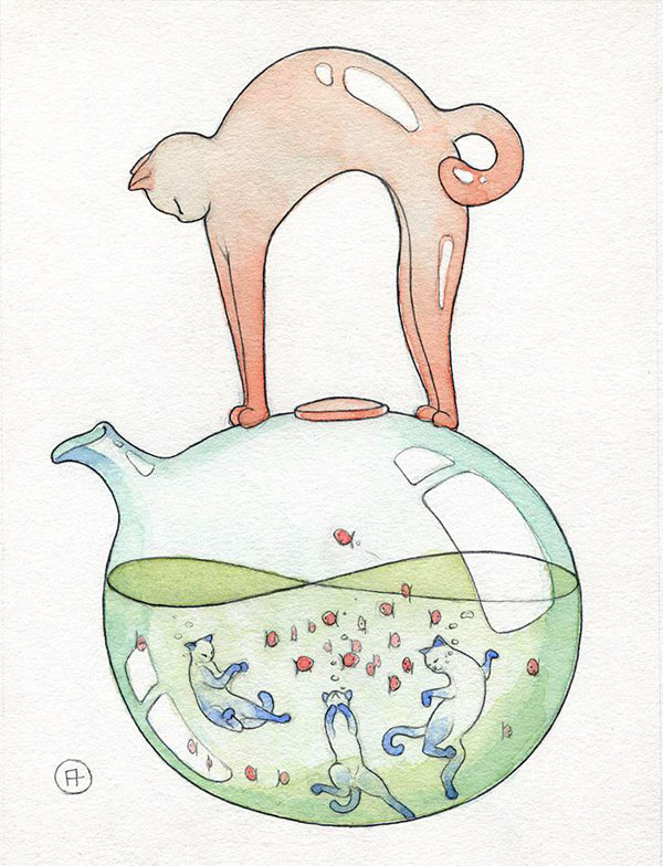 fishbowl  cat  art