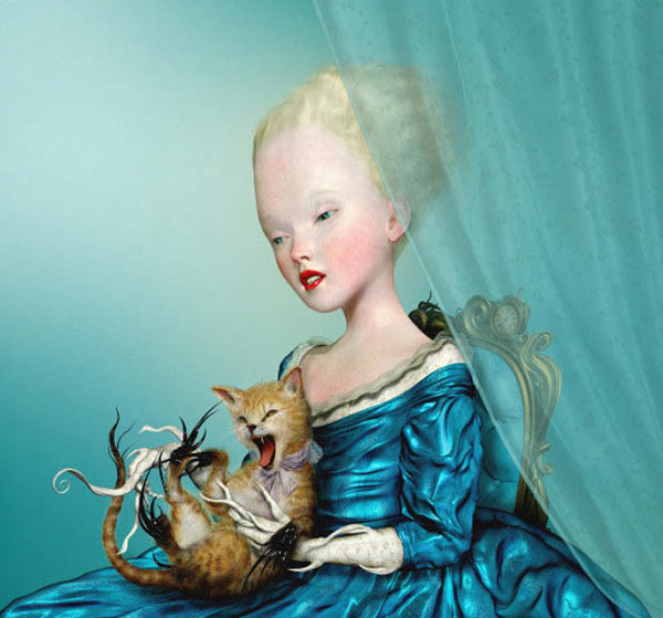 scary lady with cat art