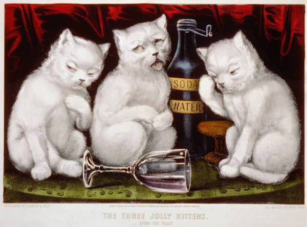 three kittens vintage postcard