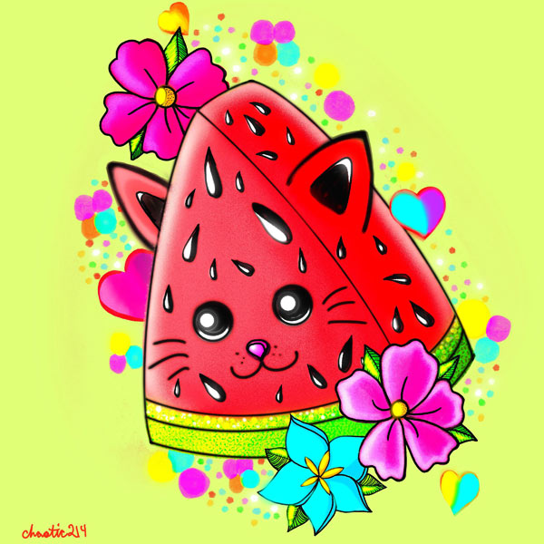 watermelon cat art