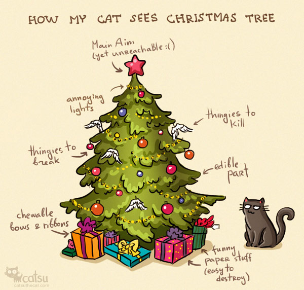 cats ad xmas trees comic