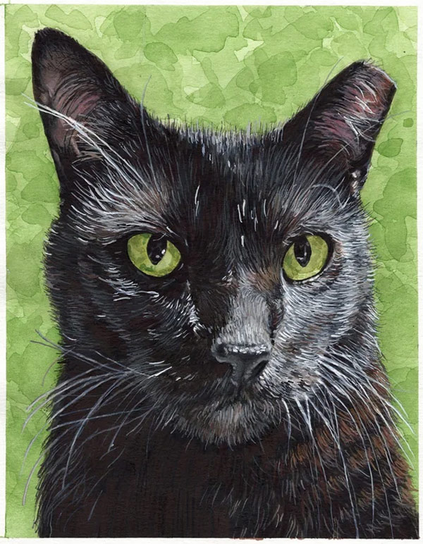 black cat gouache art
