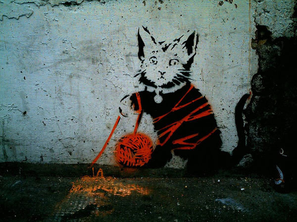 banksy cat with string art