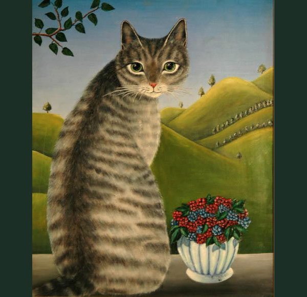 cat and flowers art