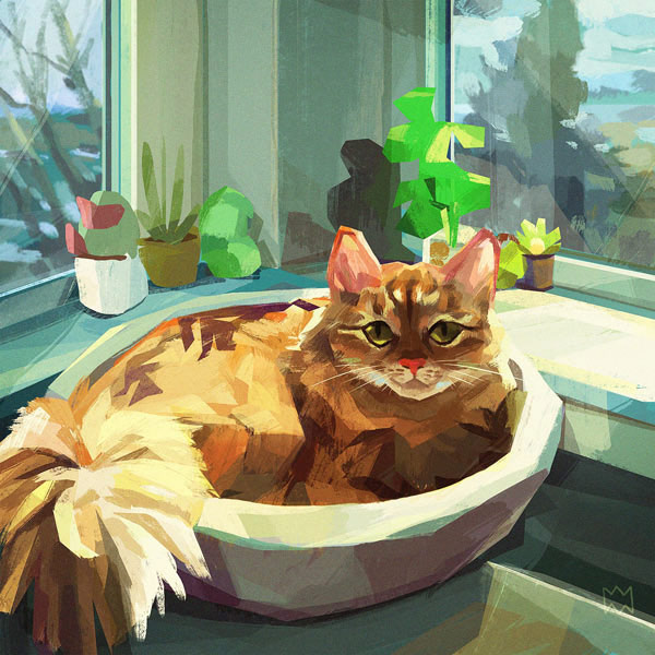 cat in bowl art cubist