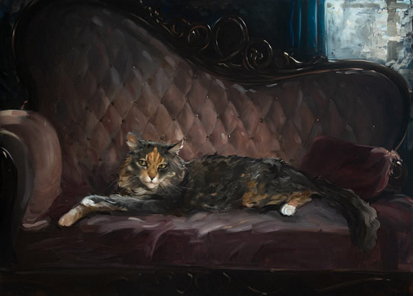 cat on overstuffed sofa art