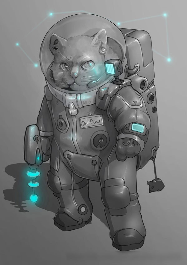 cat astronaut art