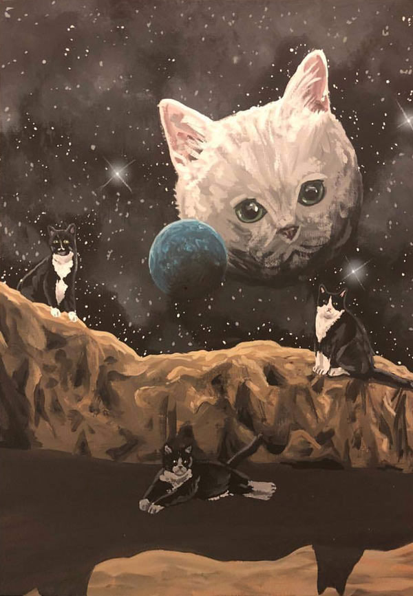 cats on the moon art