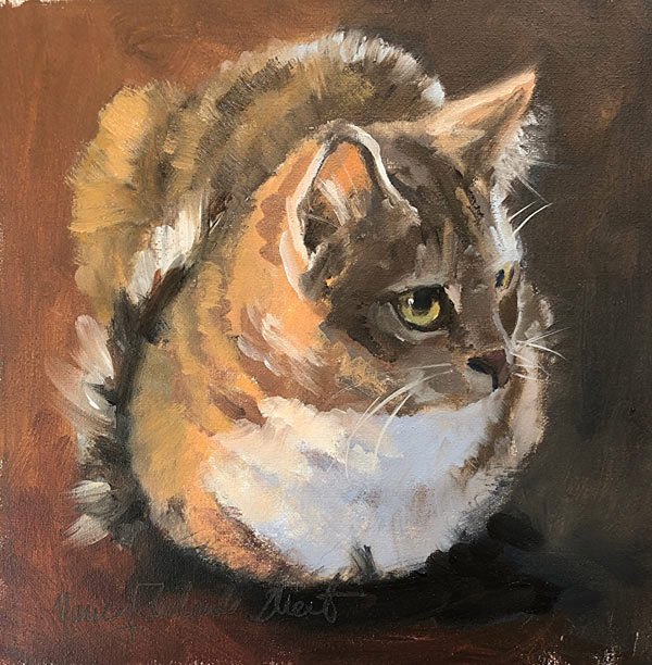 oil painting loafing cat