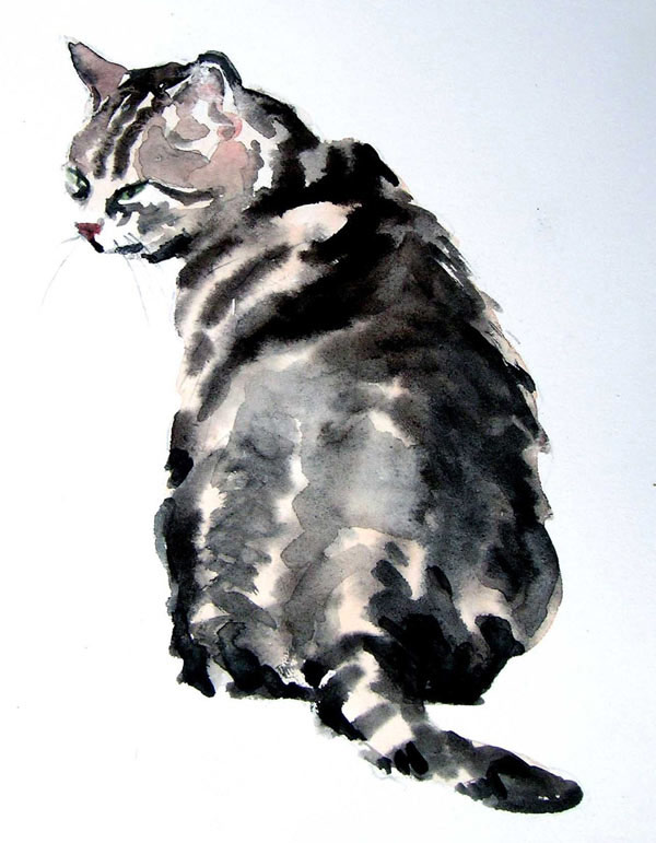 watercolor tabby cat art