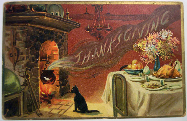 thanksgiving postcard with cat