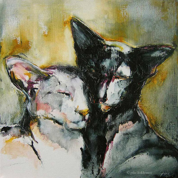 two sphynx cats painting