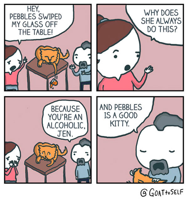cat breaks glass comic