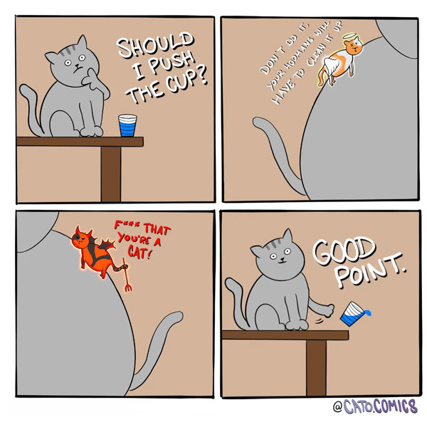 cat push cup comic